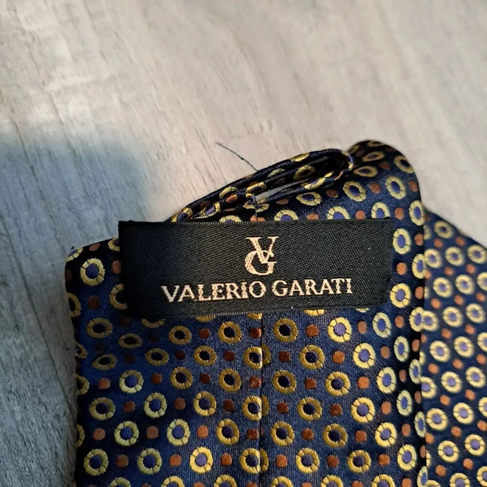 Valerio Garati Woven Geometric Blue Tan Woven Polyester‎ Tie